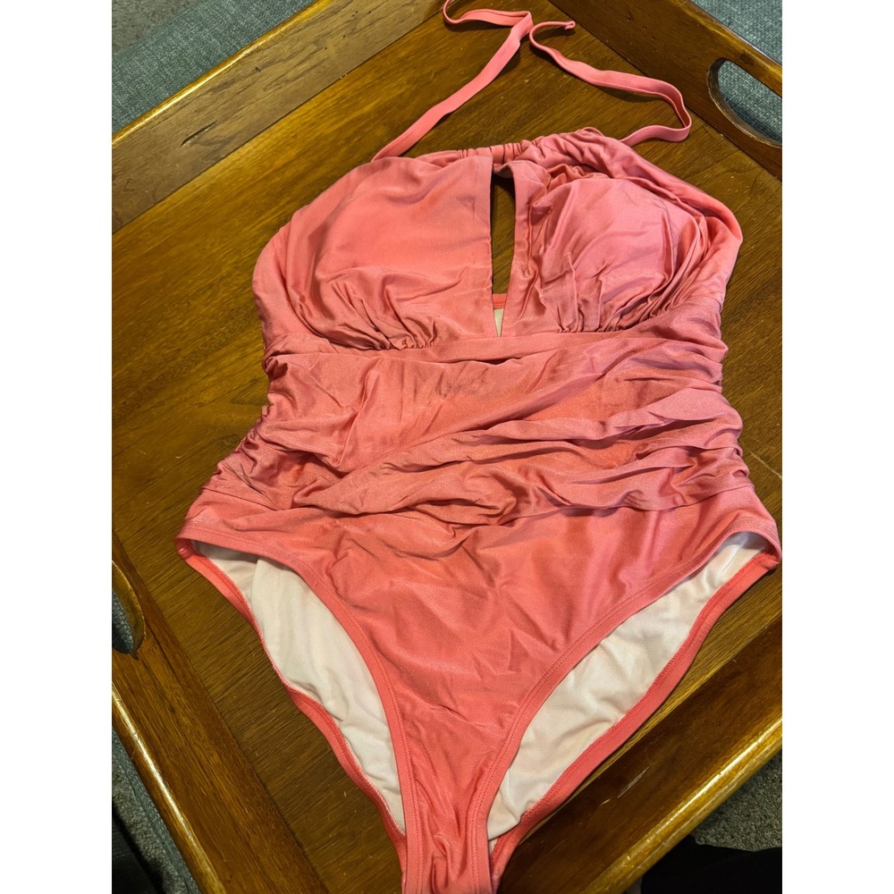 Coral Ruched Halter Neck One Piece Swimsuit Women's